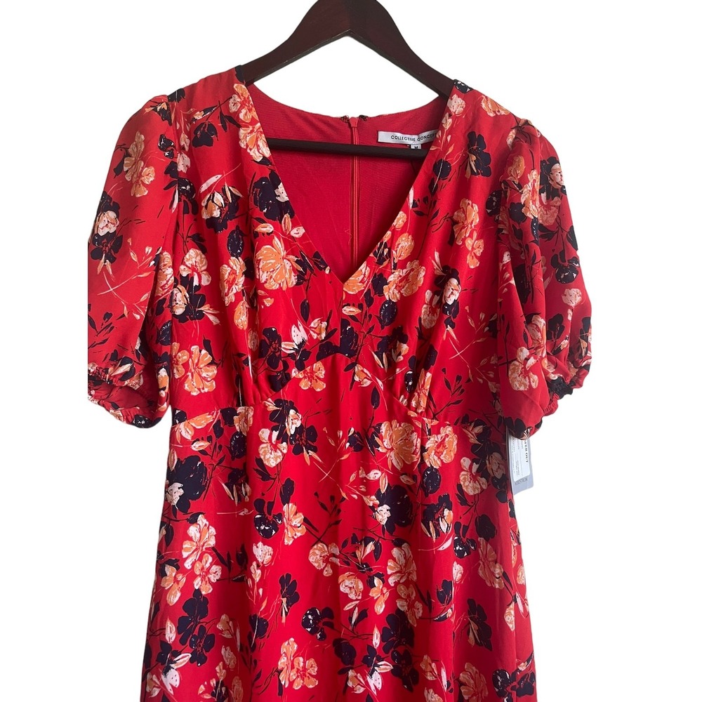 Collective Concepts Women Maxi Dress M Red Floral High Waist Cottagecore Boho - Picture 2 of 10